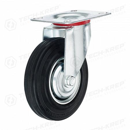 Колесо промышленное поворотное с резиновой шиной и роликоподшипником площадка d125 без тормоза оцинк. (уп.1шт) Tech-Krep/Zitar 127473