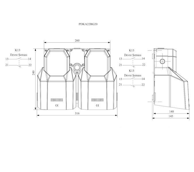 Педаль двойная 2x(1НО+1НЗ) + (1НО+1НЗ) 2 скорости с защитным кожухом (алюм.) желт. цвета основание для рукояти (250В AC 4А) IP65 EMAS PDKA22GB20