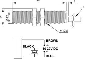 Датчик индуктивный (PNP-НЗ) кабель 2мх3 (расс. сраб. 2мх30В DC IP67 EMAS SIM12FM1RC2