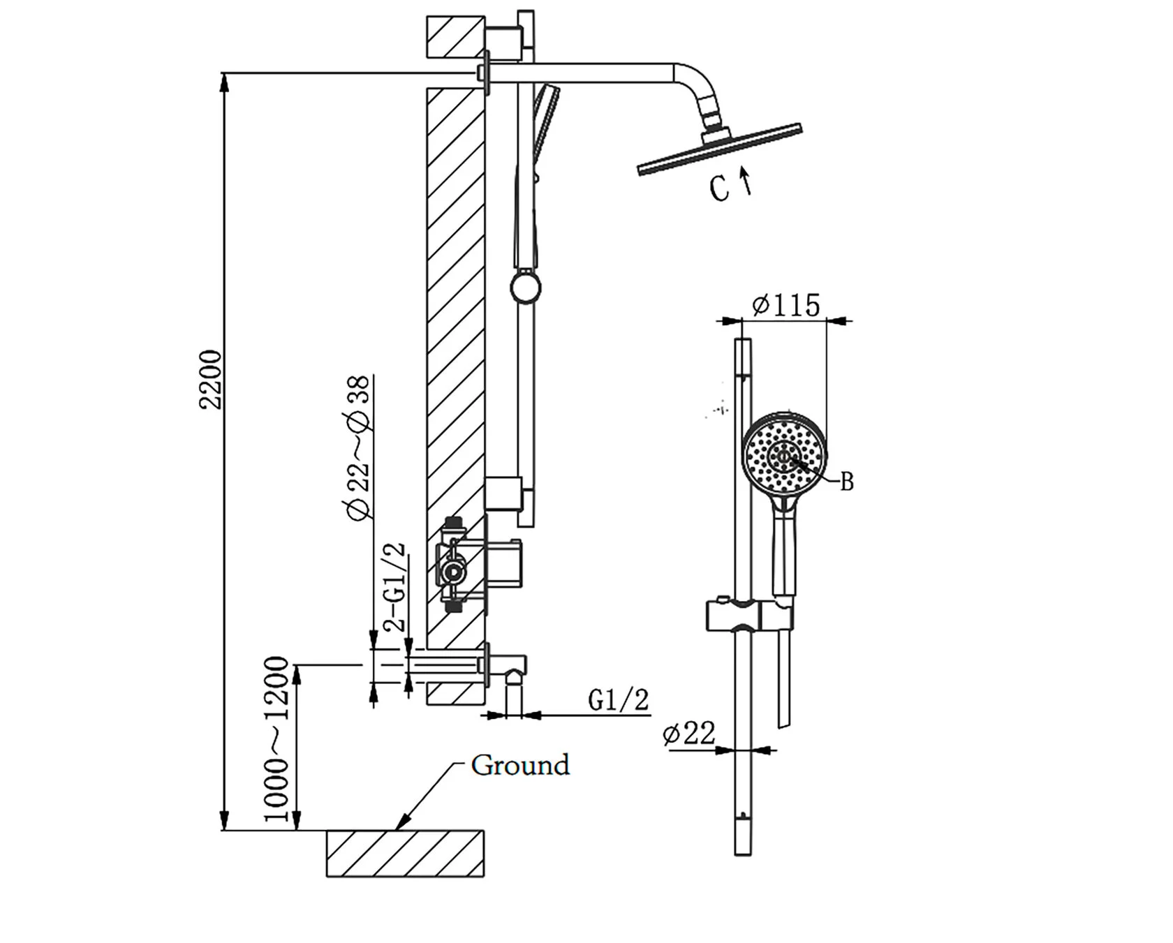 Душевой комплект Arrow AG3732MB-1 c внутренней частью, черный матовый