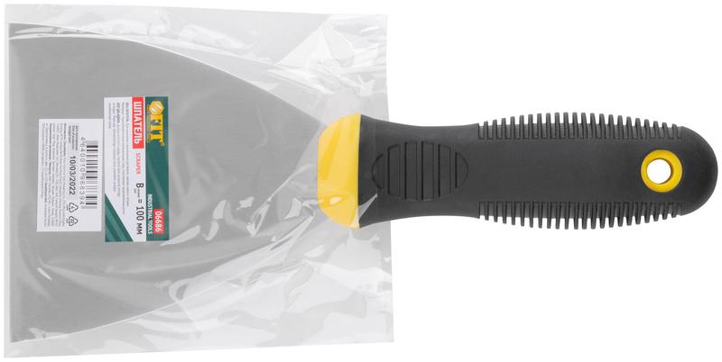 Шпатель нерж.сталь прорезин.ручка 4дюйм (100мм) черн.-желт. FIT 06686