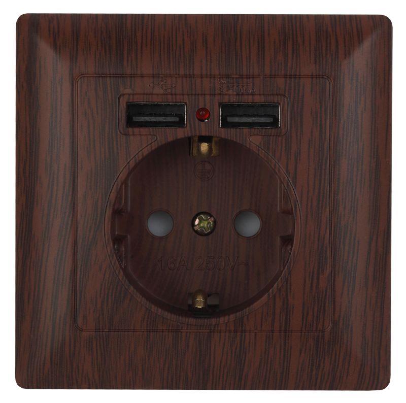 Розетка 1-м СП Solo 4-410-10 P+E Schuko 16А 250В + 2хUSB IP20 с заземл. защ. шторки венге Intro Б0053719