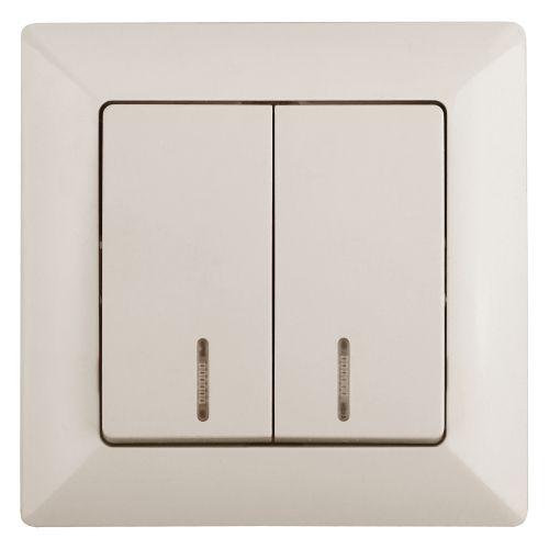 Выключатель 2-кл. СП Solo 4-105-02 10А 250В IP20 с подсветкой слон. кость Intro Б0053594