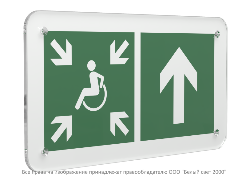 Знак безопасности PS-33186.E77"Напр.движ. к пункту сбора(безоп.зоне)МГН прямо" Белый свет a32896