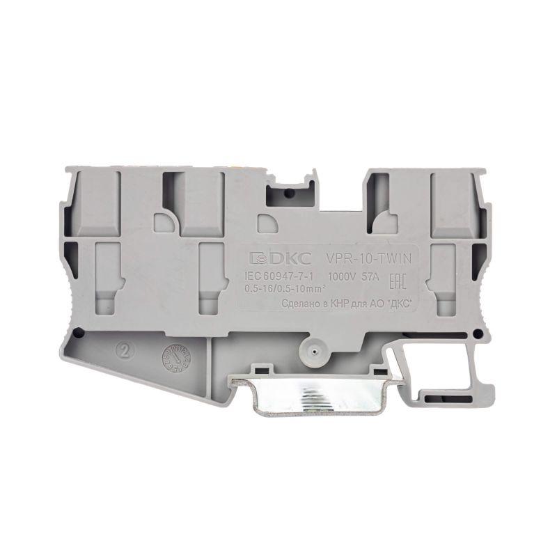 Клемма проходная зажим push-in 3 точки подключ. 10кв.мм сер. DKC VPR-10-TWIN-GY