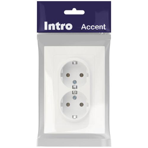 Розетка 2-м СП Accent 6-205-01М 16А IP20 250В 2P+E Schuko AL/CU бел. матов. Intro Б0063487