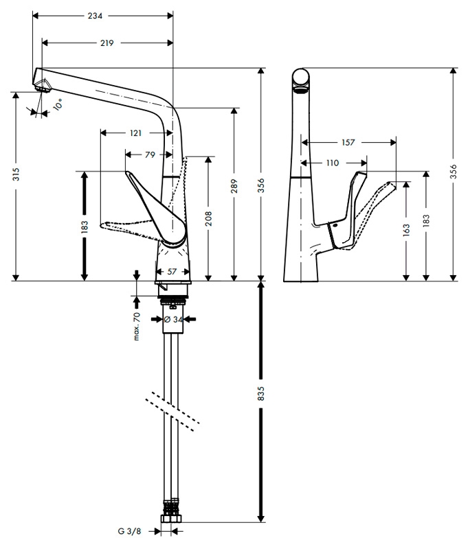 Смеситель Hansgrohe Metris для кухни 14822000