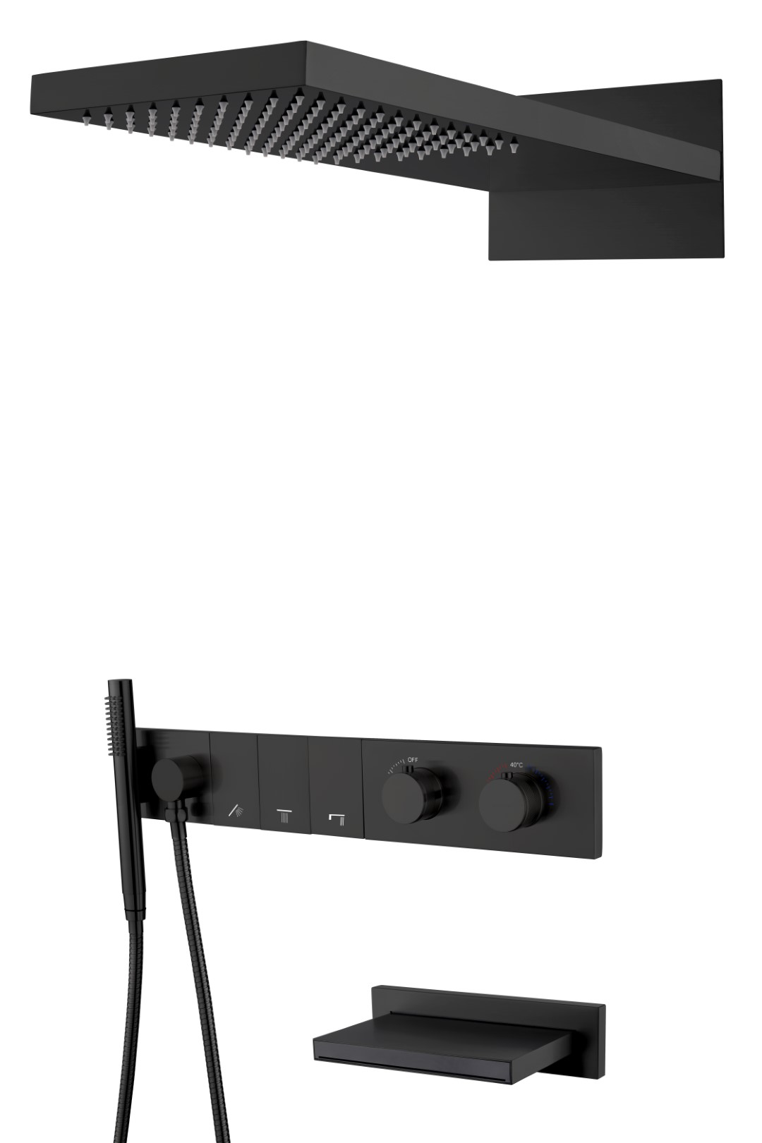 Встроенная душевая система  с изливом ZODIAC с термостатом, трехпозиционная Black