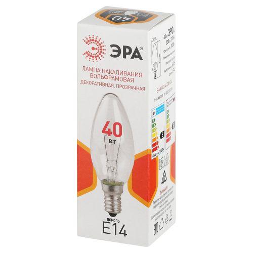 Лампа накаливания B36 40Вт свеча прозрачная E14/E14 230В Эра Б0066509