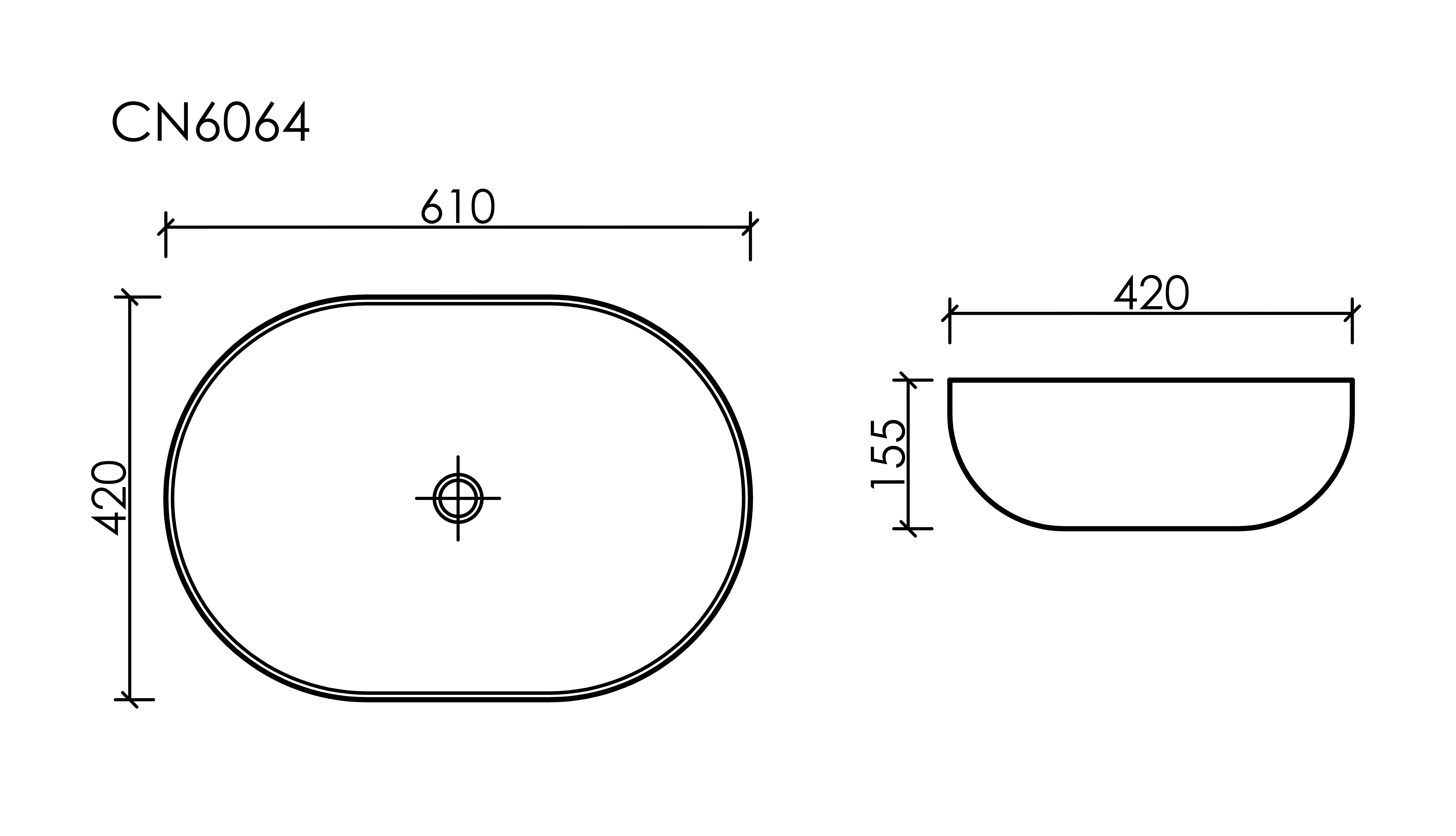 Умывальник чаша накладная овальная со сливом переливом Element 610*420*155мм, CN6064