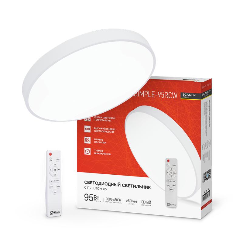 Светильник светодиодный SCANDY SIMPLE-95RCW 95Вт 3000-6500К 7600лм 230В 500х50мм с пультом ДУ бел. IN HOME 4690612057330
