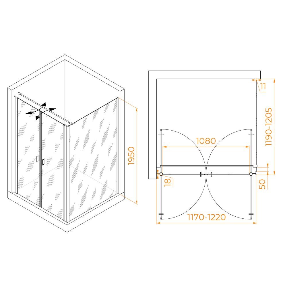 Душевой уголок RGW PA-134 (PA-104+Z-050-2+O-104), 060813422-011