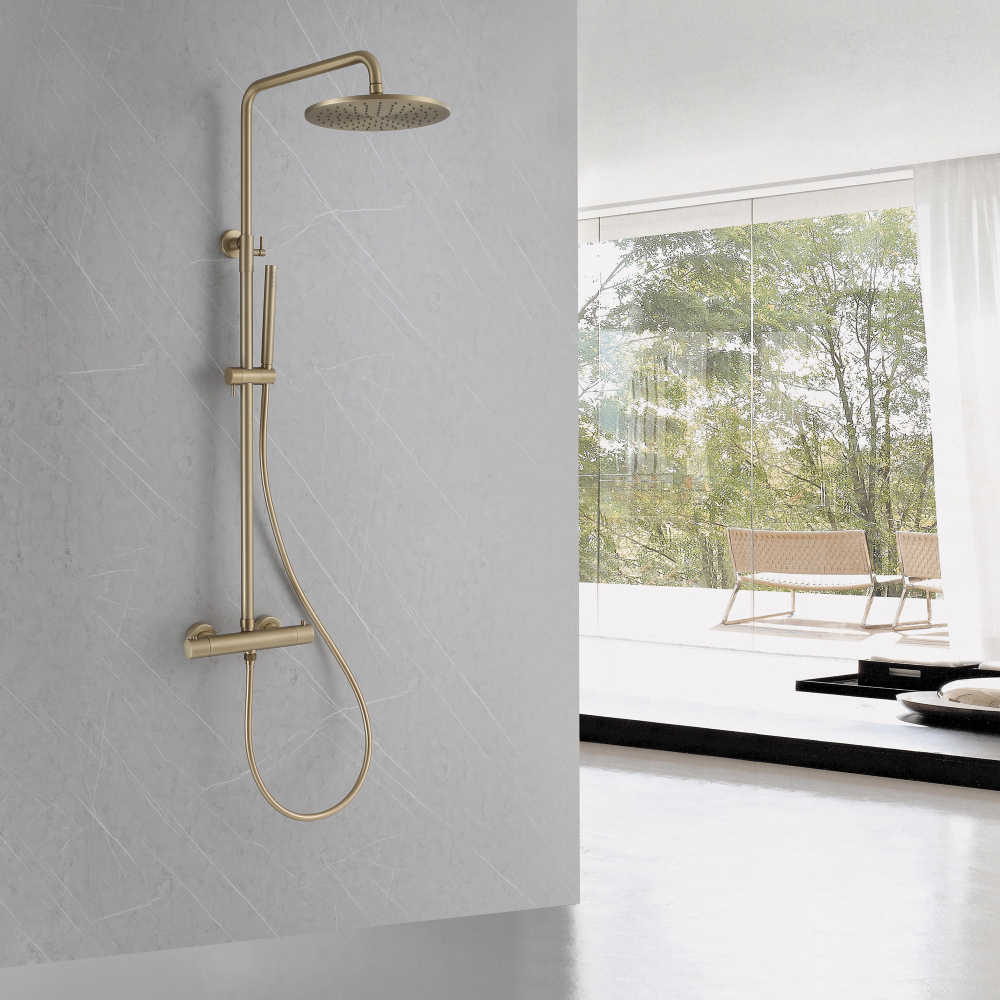 Душевая стойка ABBER Wasser Kreis AF8160GL с термостатом без излива, золото матовое