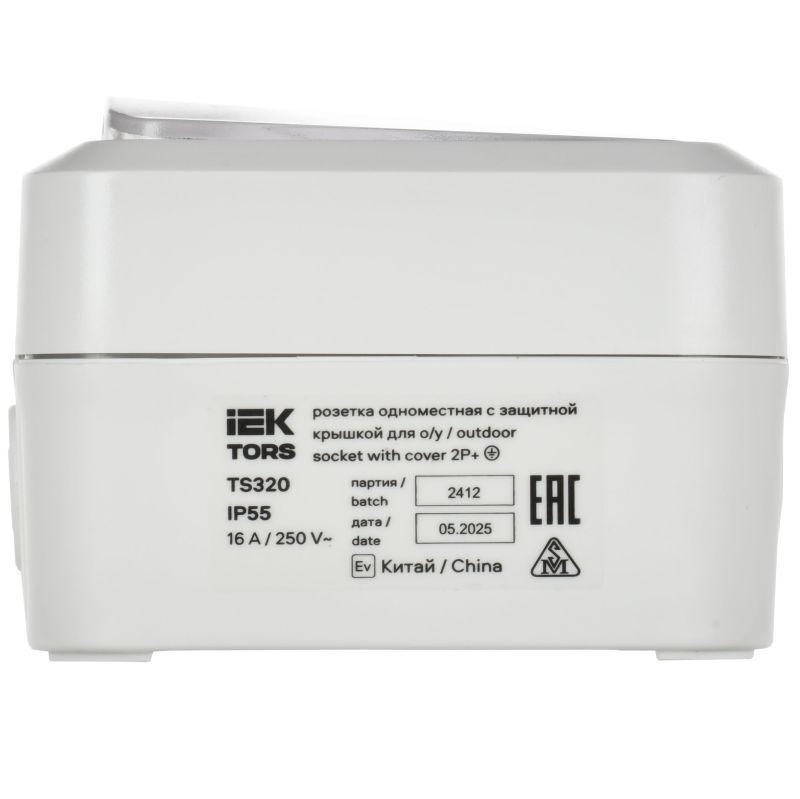 Розетка 1-м ОП TORS TS320 16А IP55 с заземл. с крышкой бел. IEK TS-R16-16-55-K01