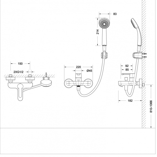 Смеситель для ванны с коротким изливом с аксессуарами Bravat Stream (F63783C-B)