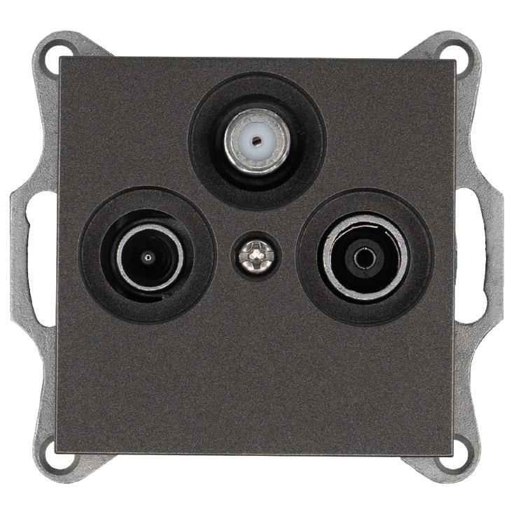 Розетка телевизионная проходная TV + FM + SAT 3-м Ф9.5мм механизм мокко Jasmart G6207Z