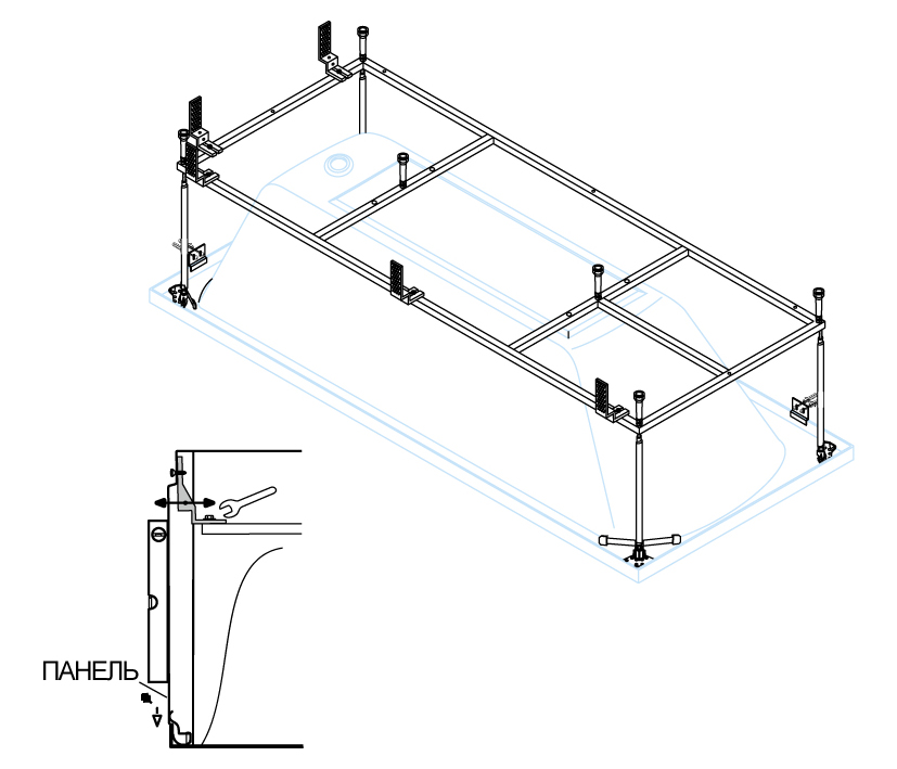 Металлический каркас для акриловой ванны CEZARES PLANE-180-90-MF-R