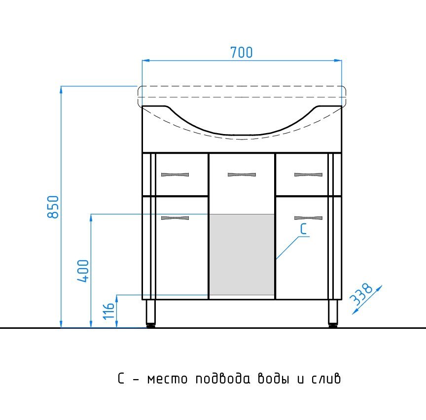 Тумба 26 (2 ящ.) под умывальник Байкал 75