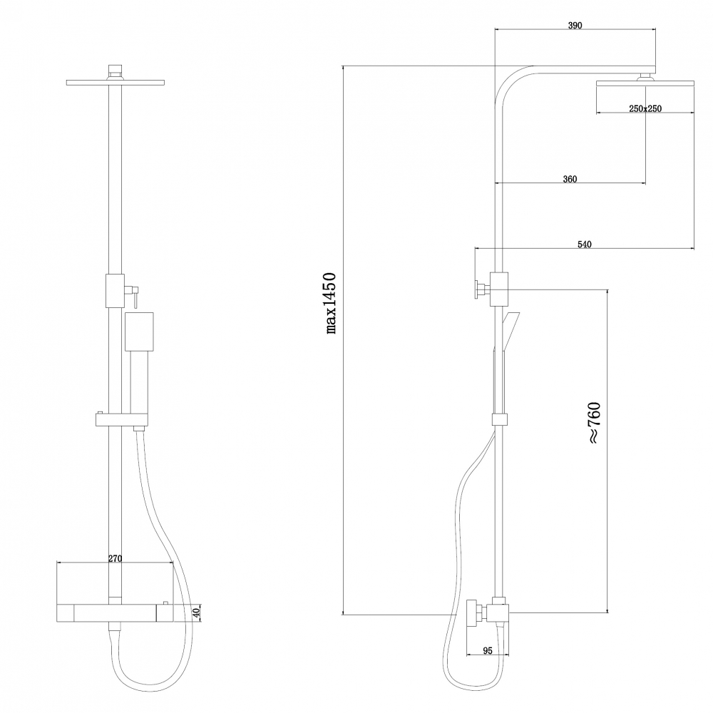 Душевая стойка ABBER Daheim AF8260BL с термостатом без излива, черный матовый