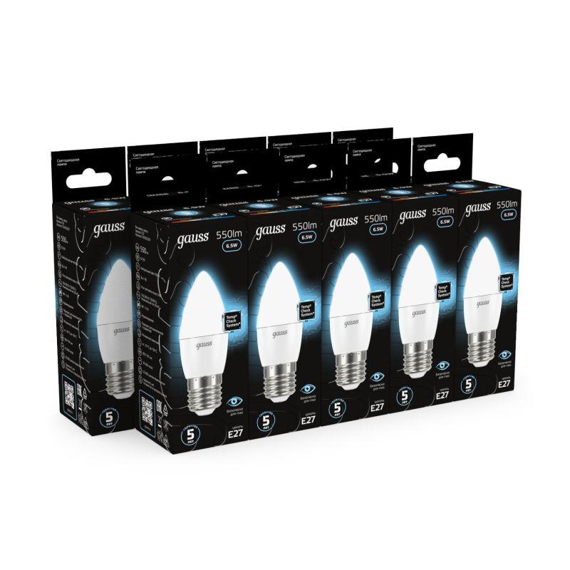 Лампа светодиодная Black 6.5Вт свеча 4100К нейтр. бел. E27 550лм GAUSS 103102207