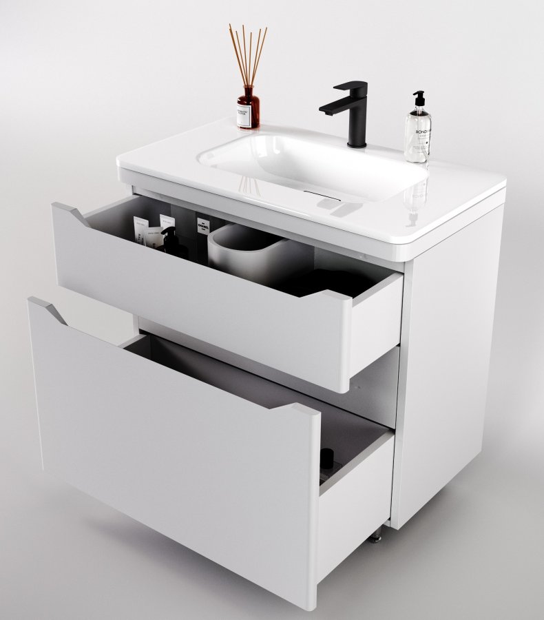 Тумба напольная "Марелла 80" (2 ящ.) Люкс антискрейтч белый матовый, PLUS