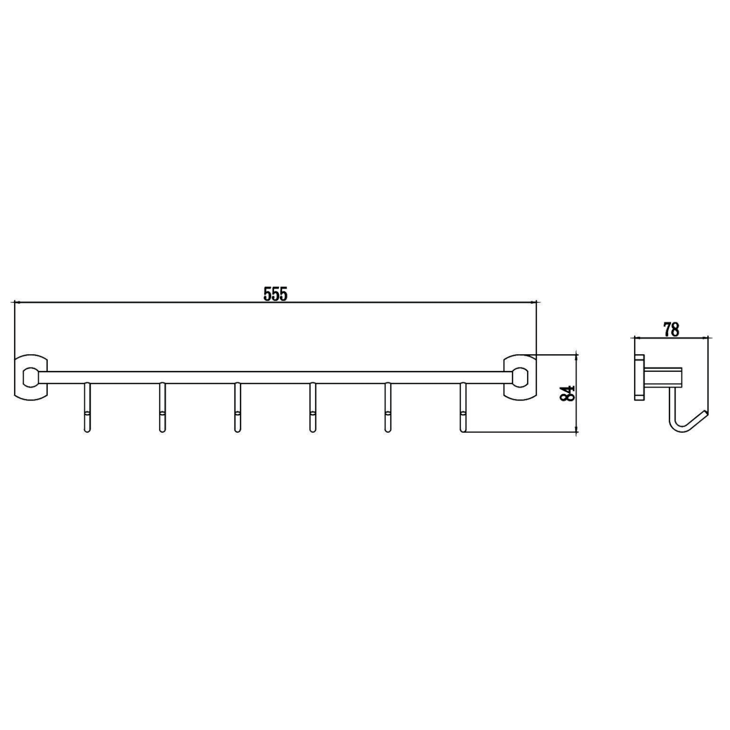 Планка с крючками Savol S-009976, хром