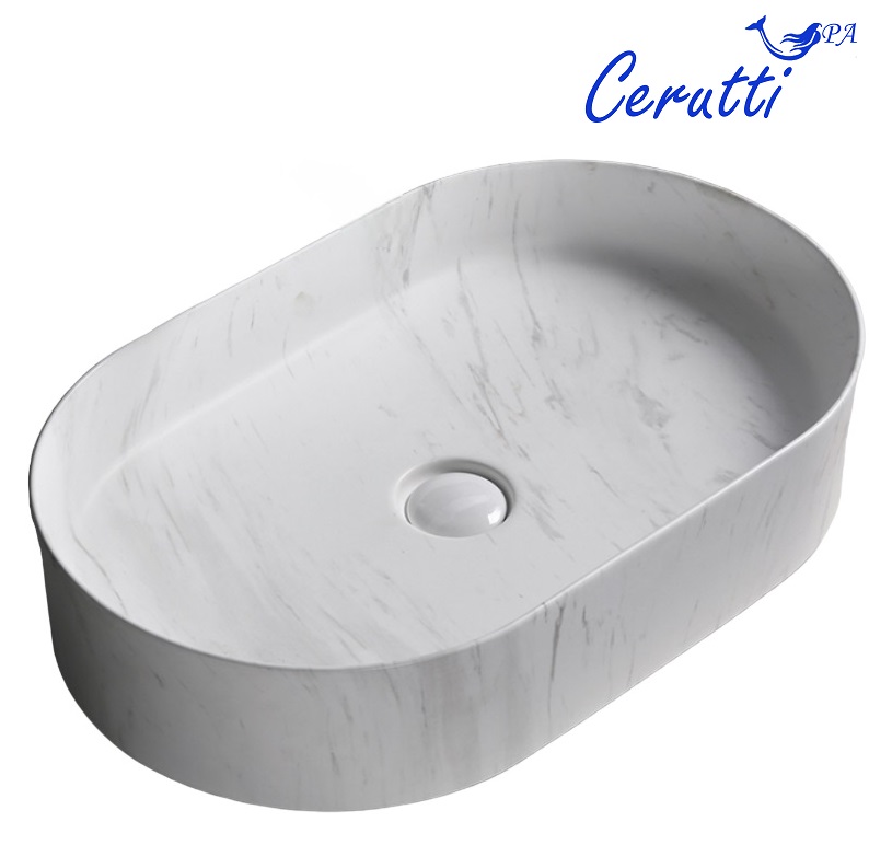 Раковина CR0055B MMW1 накладная, мрамор матовый белый, овальная 500х350х120 Ceruttispa