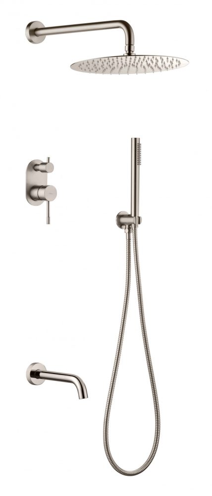 Смеситель встроенный + верхний+ ручной душ Uno. Nickle Brush с изливом