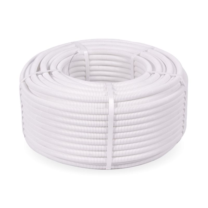 Труба гофрированная ПЛЛ легкая d16мм с протяжкой безгалоген. (HF) (НГ) бел. (уп.100м) Промрукав PR02.0214
