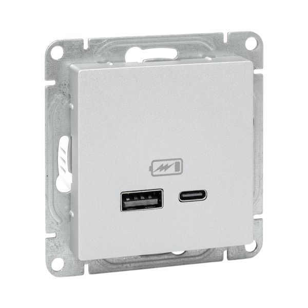 Розетка СП Эпика USB-A+С механизм алюм. EKF UP1-SOA-USBA+USBC