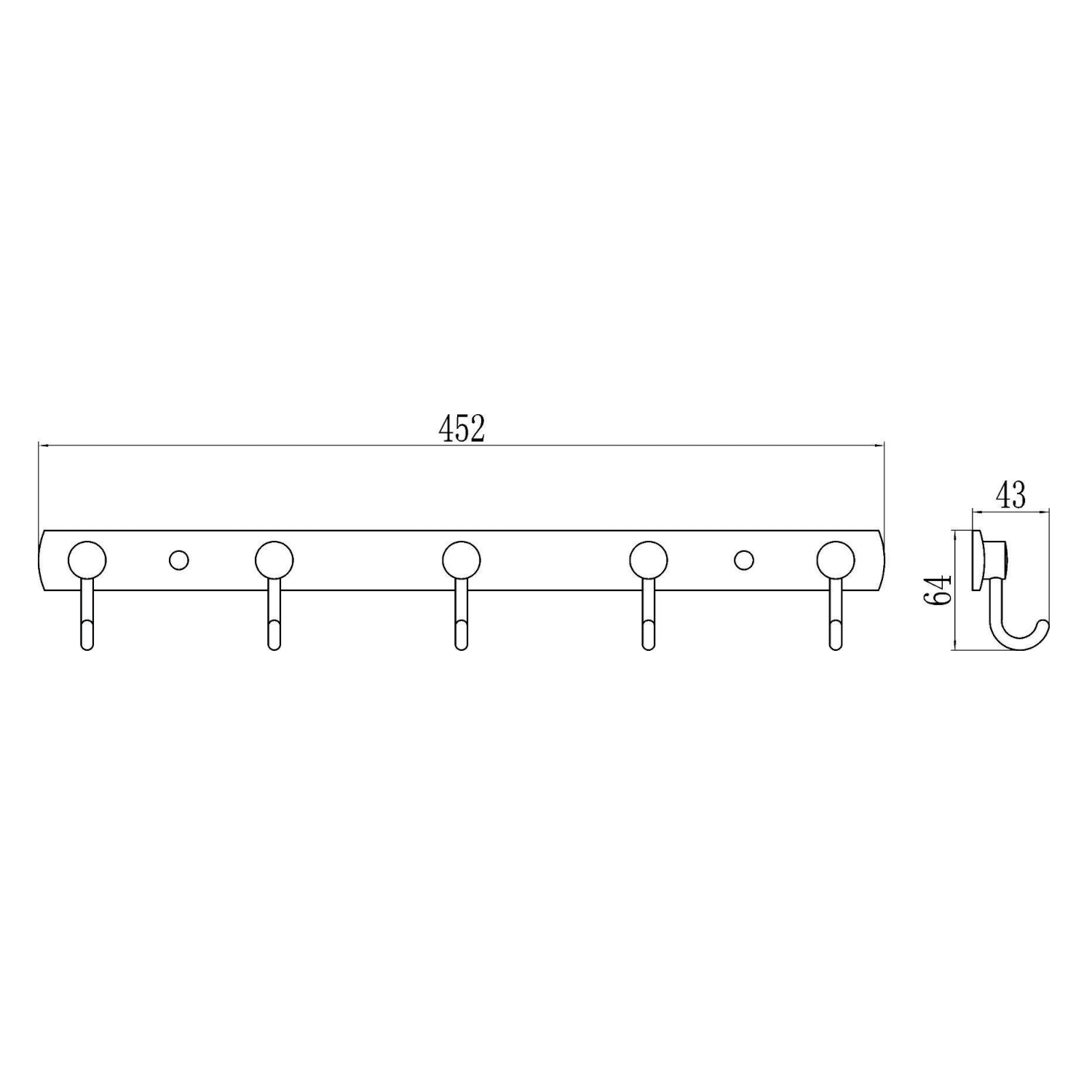 Планка с крючками Savol S-05205B, хром