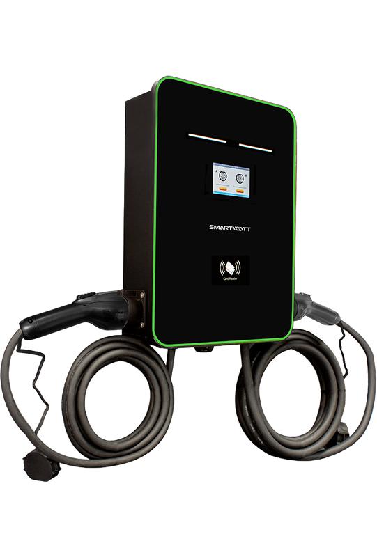 Станция зарядная для электромобилей EVC 44кВт OCPP 1.6J 3ф 380В два поста по 22кВт 32А переменный ток кабели по 5м коннекторы GBT и Type2 IP54 коммерческая SmartWatt 4512020470019