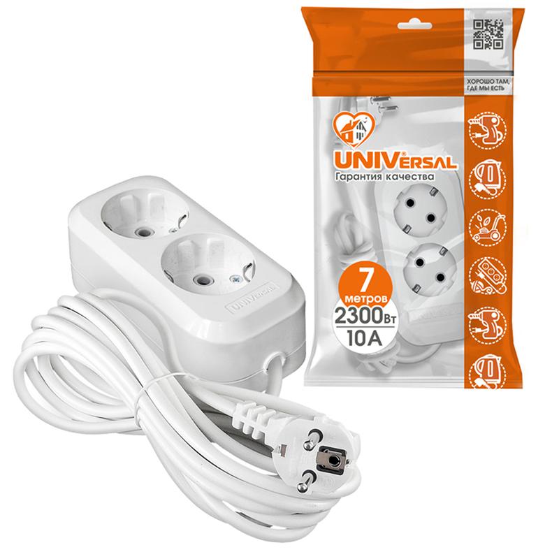 Удлинитель 2х7м с заземл. 10А IP20 Е-302 ПВС 3х1 АБС-пластик UNIVersal 9631975