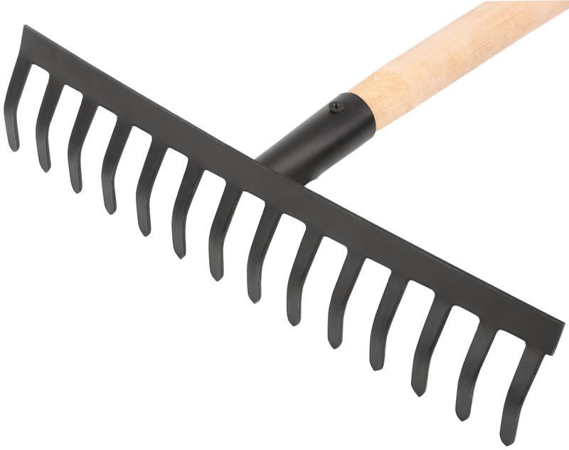 Грабли прямой зуб 14 зубьев с деревянным черенком КУРС 76962