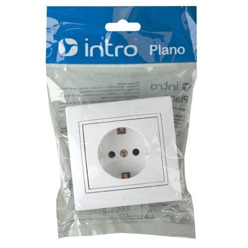 Розетка 1-м СП Plano 1-202-01 16А IP20 250В 2P+E Schuko бел. Intro Б0053874