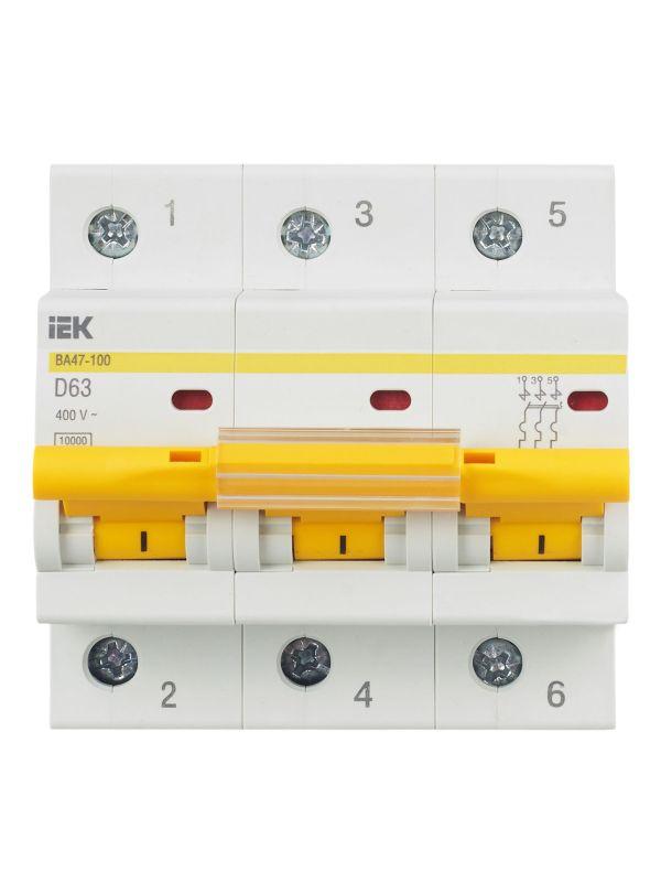 Выключатель автоматический модульный 3п D 63А 10кА ВА47-100 KARAT IEK MVA40-3-063-D