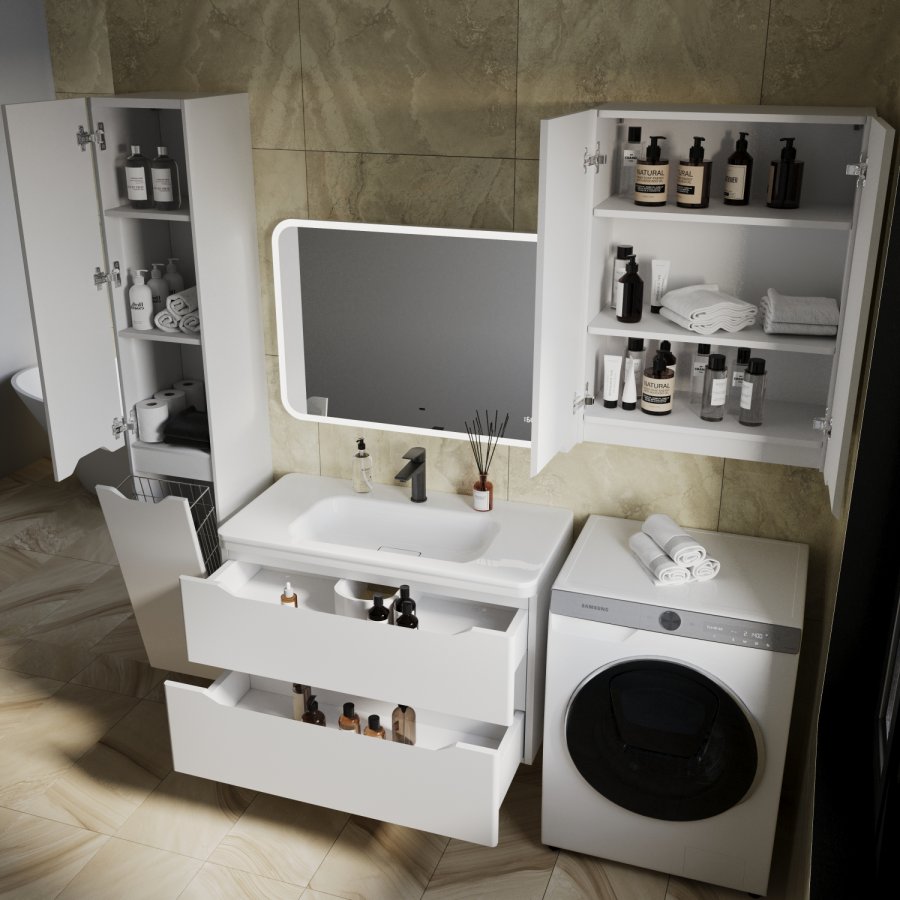 Тумба подвесная "Марелла 90" (2 ящ.) Люкс антискрейтч белый матовый, PLUS