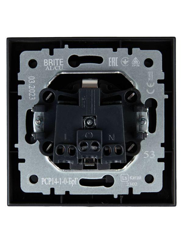 Розетка СП BRITE РСР14-1-0-БрГ 16А в сборе с заземл. защ. шторки графит IEK BR-R14-16-K53-F