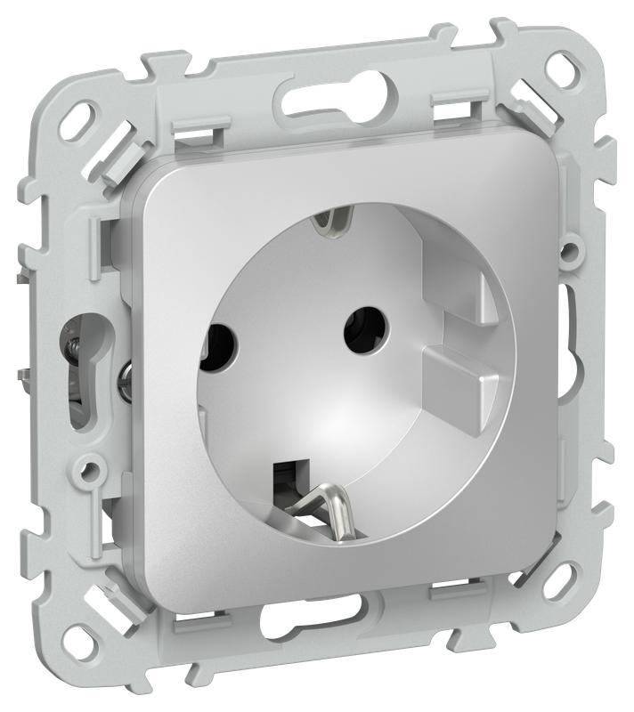 Розетка СП FLITE РС11-1-ФлА 16А с заземл. без защ. шторок безвинтовое крепление механизм алюм. IEK FI-R11-16-1-K47