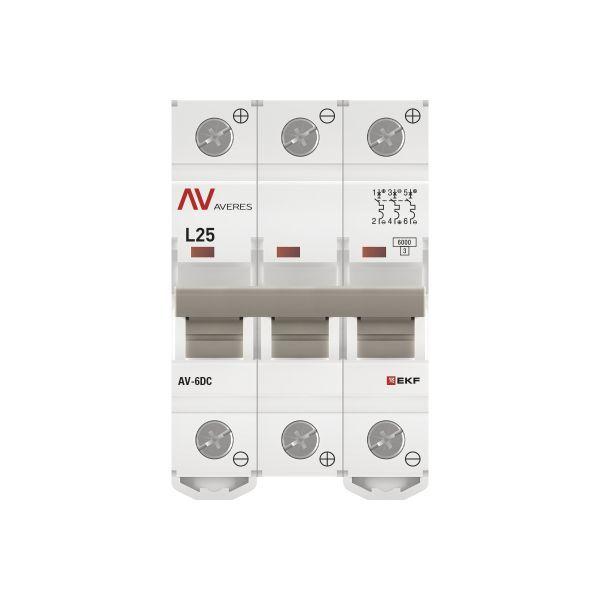Выключатель автоматический модульный 3п L 25А 6кА AV-6 DC AVERES EKF mcb6-DC-3-25L-av