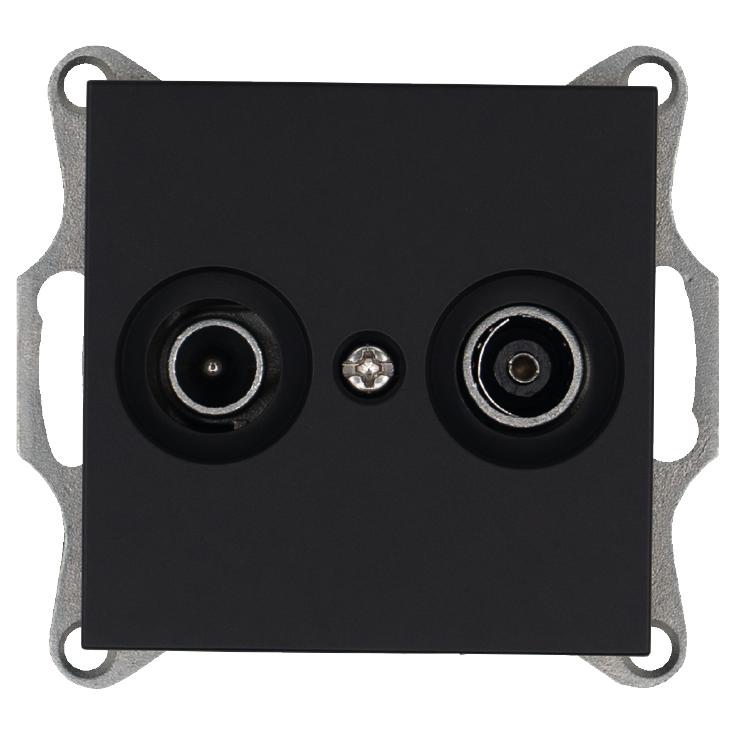 Розетка телевизионная проходная TV + FM 2-м Ф9.5мм механизм черн. матов. soft touch Jasmart G6205PB