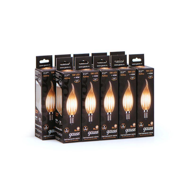 Лампа светодиодная филаментная Black Filament 5Вт свеча на ветру 2700К тепл. бел. E14 420лм GAUSS 104801105
