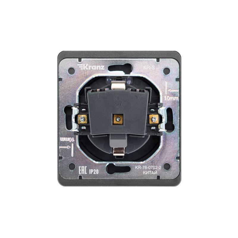 Розетка 1-м СП ROUND MIELE 16А с заземл. защ. шторки и крышкой титан Kranz KR-78-0702-2