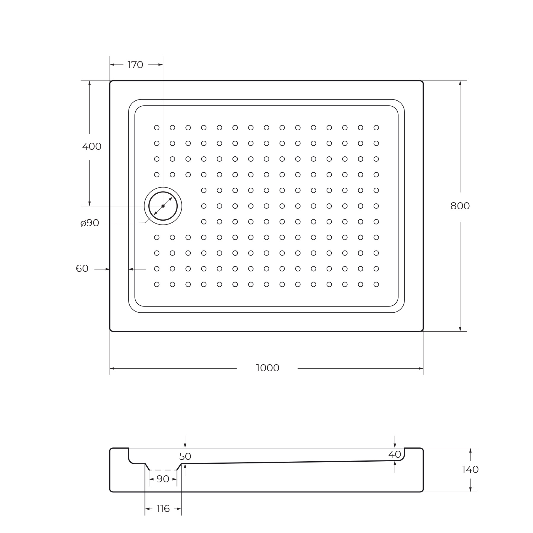 Акриловый поддон CEZARES TRAY-A-AH-100/80-15-W