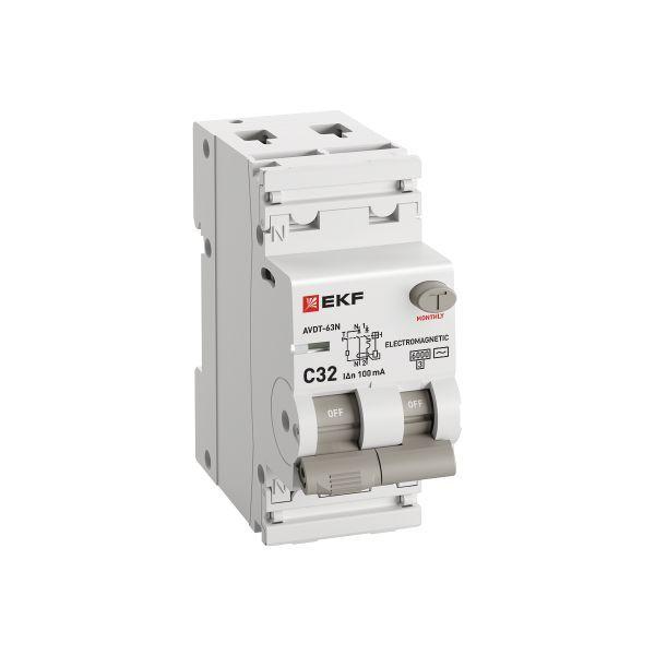 Выключатель автоматический дифференциального тока 2п (1P+N) C 32А 100мА тип AC 6кА АВДТ-63N (электромех.) PROxima EKF D63N26M32C100