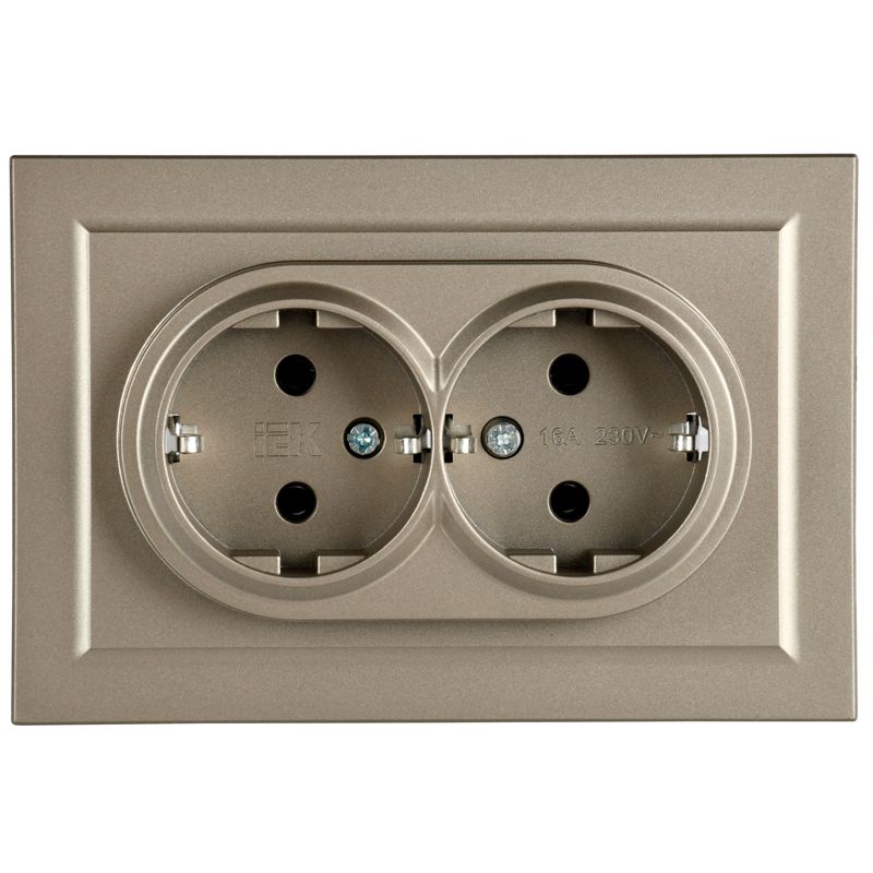 Розетка 2-м СП BRITE РС12-3-БрШ 16А в сборе с заземл. без защ. шторок шампань IEK BR-R21-16-K37-F