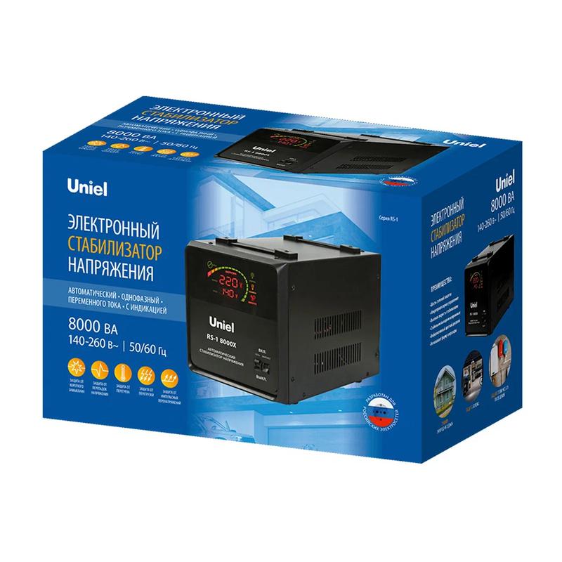 Стабилизатор напряжения RS-1 8000X 8000В.А 1ф релейный напольн. TM Uniel UL-00012859