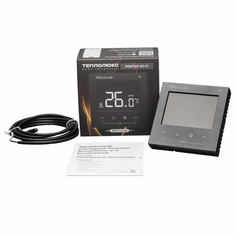 Терморегулятор электронный Pontus wi-fi Space черн. Теплолюкс 100037059600