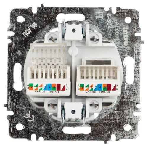 Розетка компьютерная 1-м СП Accent 6-304-01 2xRJ45 IP20 бел. Intro Б0063646