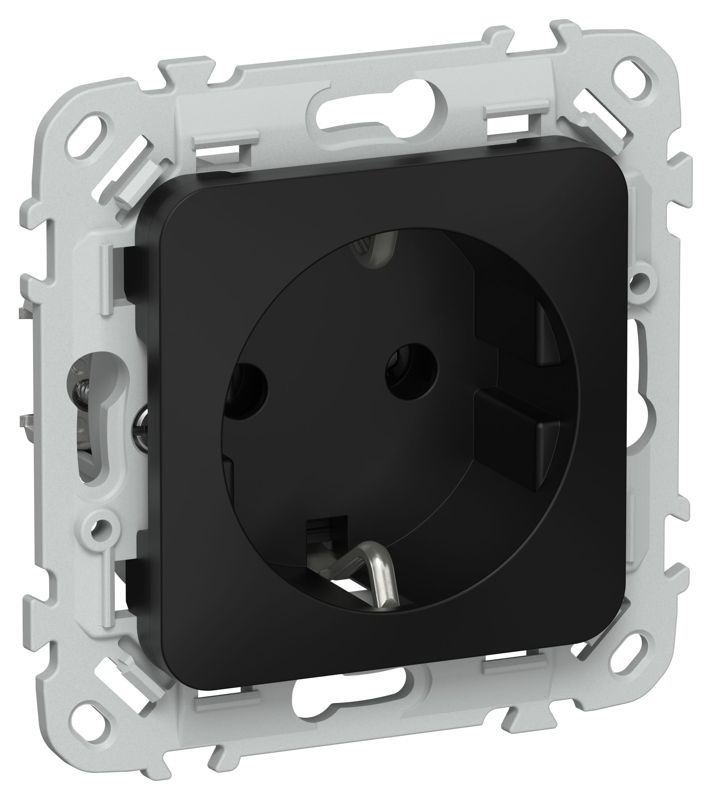 Розетка СП FLITE РС11-1-ФлЧ 16А с заземл. без защ. шторок безвинтовое крепление механизм черн. IEK FI-R11-16-1-K02